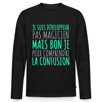Humour Geek Cadeau Développeur Codeur Programmeur - T-shirt manches longues Premium bio Homme - noir - Devant - Nico (187cm)