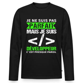 Humour Geek Cadeau Développeur Codeur Programmeur - T-shirt manches longues Premium bio Homme - noir - Devant - Nico (187cm)