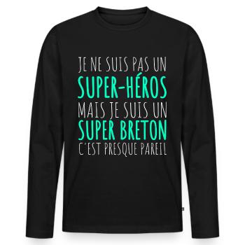 Je Suis Un Super Breton Humour Fierté Bretonne - T-shirt manches longues Premium bio Homme - noir - Devant - Nico (187cm)