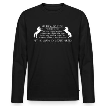 Ich habe ein Pferd - Männer Premium Bio Langarmshirt - Schwarz - Vorne - Nico (187cm)