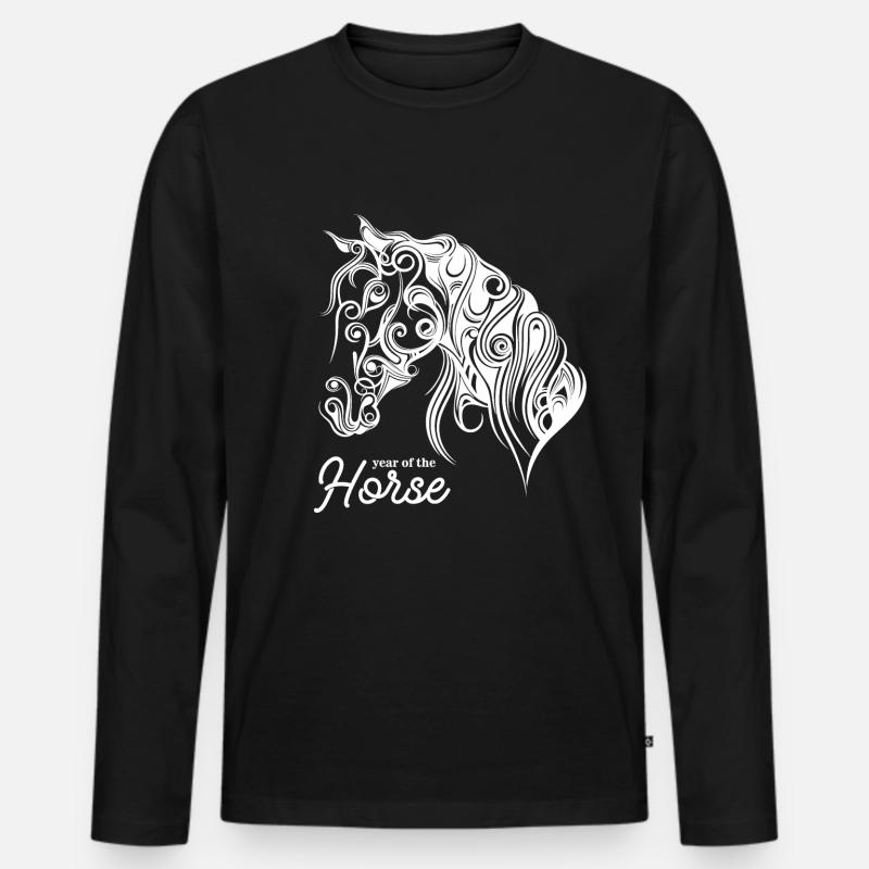 Pferd - Männer Premium Bio Langarmshirt - Schwarz