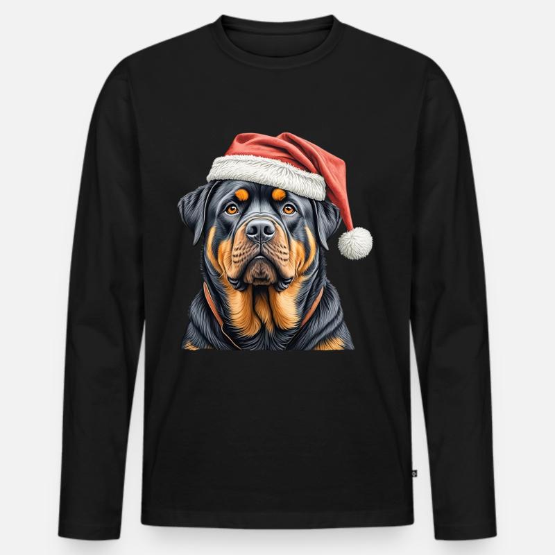 Weihnachts-Rottweiler - Männer Premium Bio Langarmshirt - Schwarz