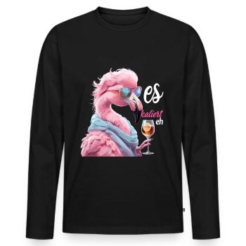 It escalates anyway Flamingo with sunglasses and wine - Men's Premium Organic Long Sleeve Shirt - black - Front - Nico (187cm)