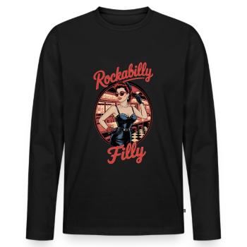 Rockabilly Filly Retro Vibes im Diner - Männer Premium Bio Langarmshirt - Schwarz - Vorne - Nico (187cm)