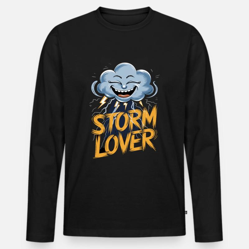 Sturm Liebhaber Wolken Blitz Gesicht - Männer Premium Bio Langarmshirt - Schwarz