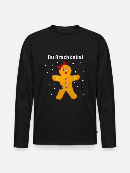 Lustiger Weihnachtspullover - Lebkuchen - Männer Premium Bio Langarmshirt - Schwarz