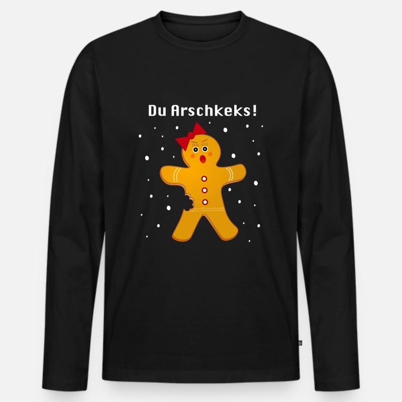 Lustiger Weihnachtspullover - Lebkuchen - Männer Premium Bio Langarmshirt - Schwarz