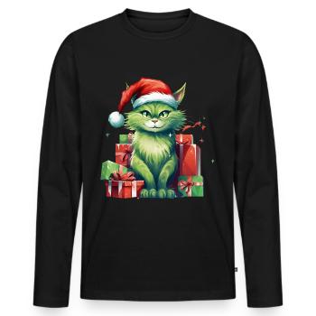 Katze Weihnachten Weihnachtselfe Geschenke Mütze - Männer Premium Bio Langarmshirt - Schwarz - Vorne - Nico (187cm)