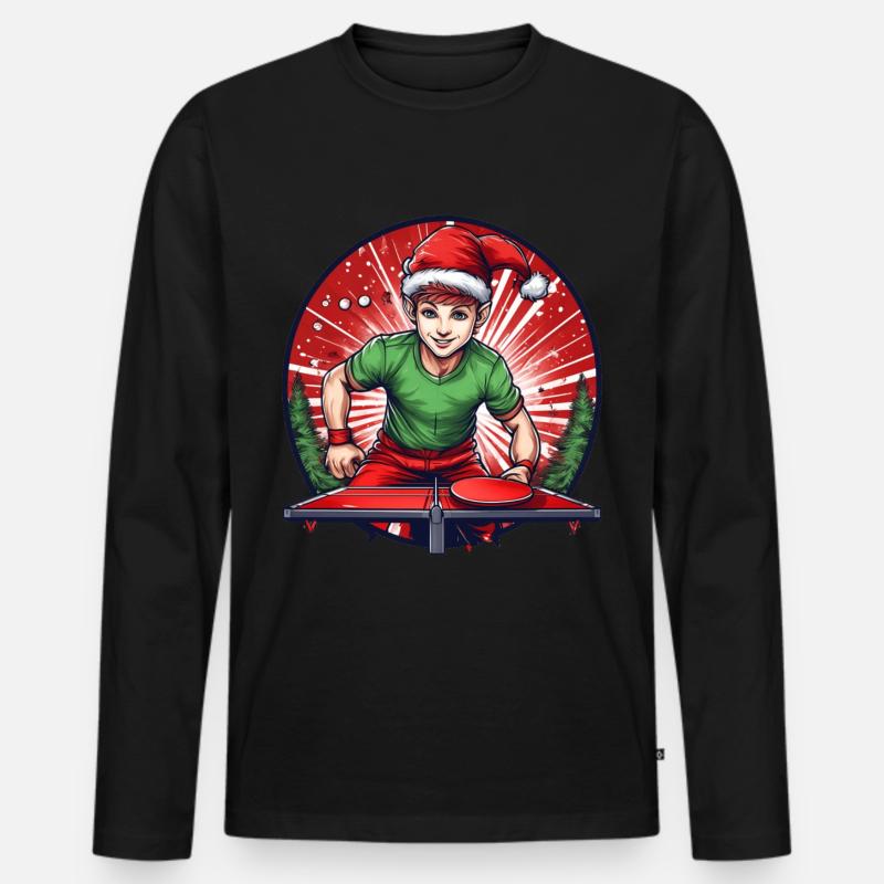 Weihnachtself Ping Pong - Männer Premium Bio Langarmshirt - Schwarz