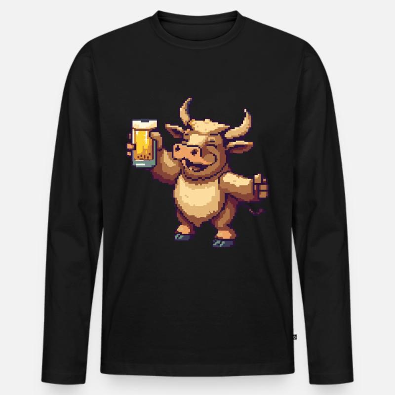Stier Pixel Bier - Männer Premium Bio Langarmshirt - Schwarz