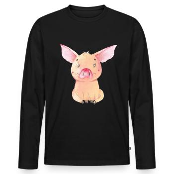 Schweinchen Minischwein Schwein Ferkel Sitzend 3 - Männer Premium Bio Langarmshirt - Schwarz - Vorne - Nico (187cm)