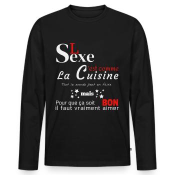 Le Sexe c'est comme la cuisine! - T-shirt manches longues Premium bio Homme - noir - Devant - Nico (187cm)