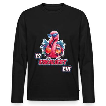 es eskaliert eh Flamingo Lustiger Trinkspruch Bier - Männer Premium Bio Langarmshirt - Schwarz - Vorne - Nico (187cm)