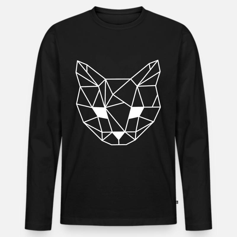 Katze Geometrisch Linie - Männer Premium Bio Langarmshirt - Schwarz
