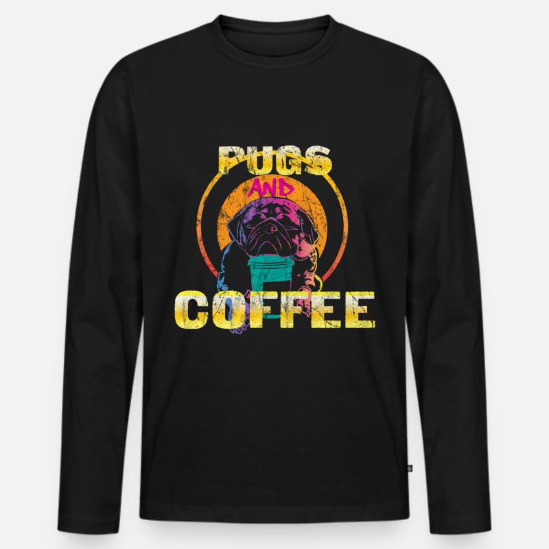 Mops Kaffee - Männer Premium Bio Langarmshirt - Schwarz