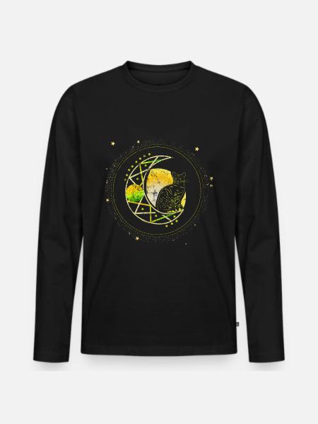 Chat lune - T-shirt manches longues Premium bio Homme - noir