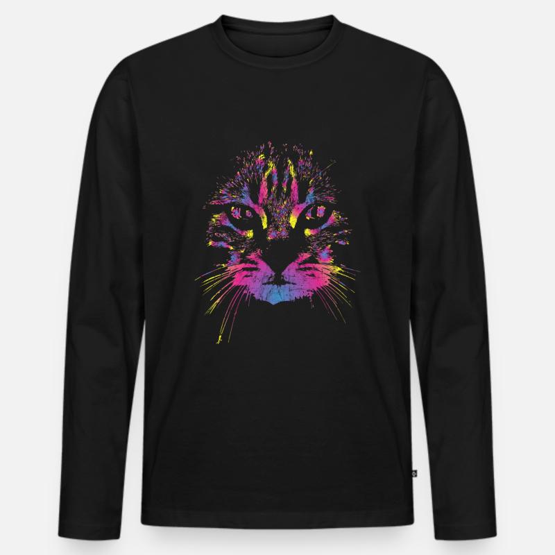 Katze Bunt - Männer Premium Bio Langarmshirt - Schwarz