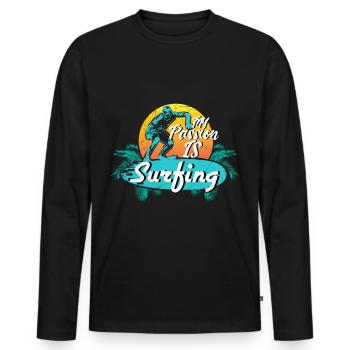 Surfing surfboard hobby gift - Men's Premium Organic Long Sleeve Shirt - black - Front - Nico (187cm)
