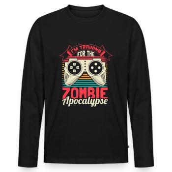 Zombie Apokalypse Lustig Geschenkidee - Männer Premium Bio Langarmshirt - Schwarz - Vorne - Nico (187cm)