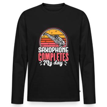 Saxophone Jazz Band Gift - Men's Premium Organic Long Sleeve Shirt - black - Front - Nico (187cm)