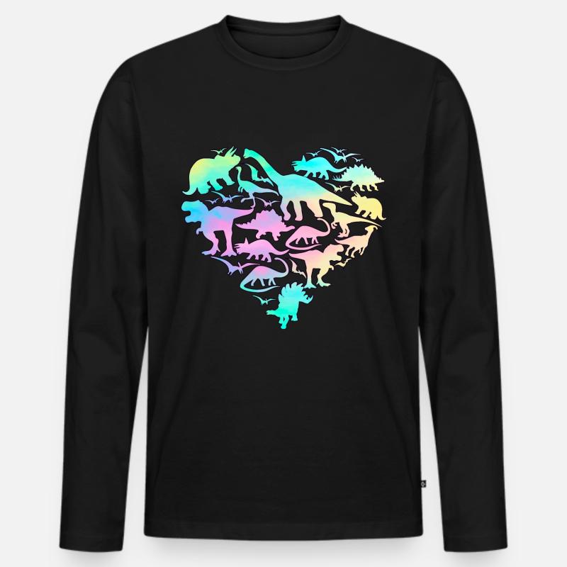 Dinosaurier-Herz - Männer Premium Bio Langarmshirt - Schwarz