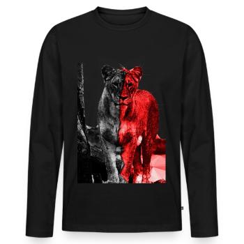 Lunern-Art Lion Design Art noir au rouge - T-shirt manches longues Premium bio Homme - noir - Devant - Nico (187cm)