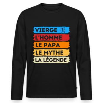 Vierge l' homme le papa cadeau signe astrologique - T-shirt manches longues Premium bio Homme - noir - Devant - Nico (187cm)