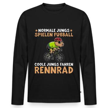 Fahrrad Capybara - Coole Jungs fahren Rennrad - Männer Premium Bio Langarmshirt - Schwarz - Vorne - Nico (187cm)