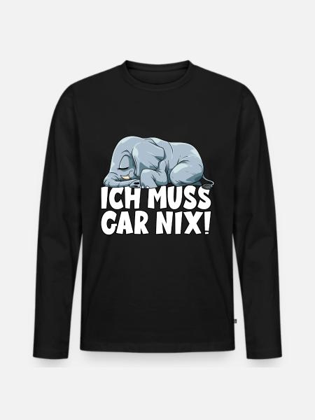ICH MUSS GAR NIX Elefant - Männer Premium Bio Langarmshirt - Schwarz
