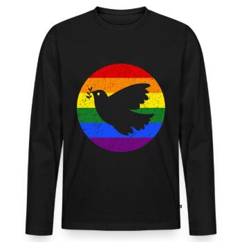 Drapeau de la Paix Colombe arc-en-ciel de la Paix Ukraine - T-shirt manches longues Premium bio Homme - noir - Devant - Nico (187cm)
