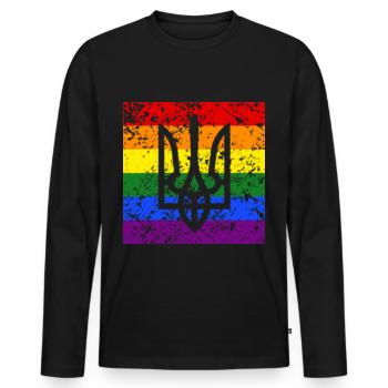 Armoiries de l’Ukraine Drapeau arc-en-ciel Drapeau - T-shirt manches longues Premium bio Homme - noir - Devant - Nico (187cm)