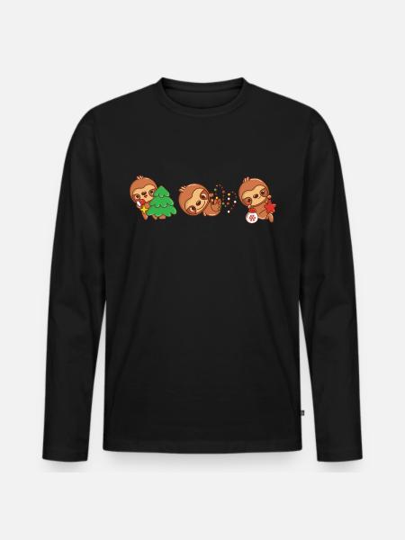 Funny Sloth Christmas. Xmas Slothy - Men's Premium Organic Long Sleeve Shirt - black