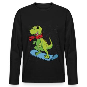 Snowboard Dino Dinosaurier Geschenk Kinder Jungen - Männer Premium Bio Langarmshirt - Schwarz - Vorne - Nico (187cm)