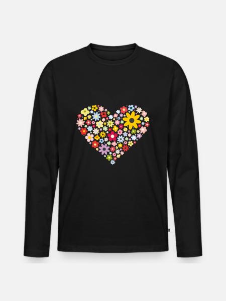 Blumenherz - Männer Premium Bio Langarmshirt - Schwarz