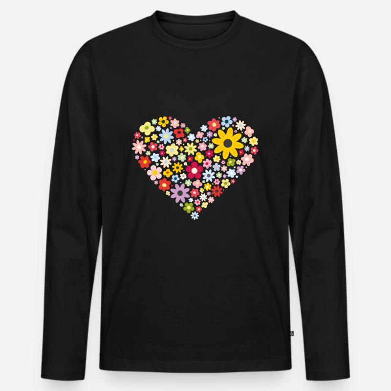 Blumenherz - Männer Premium Bio Langarmshirt - Schwarz