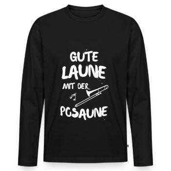 GUTE LAUNE MIT DER POSAUNE - Männer Premium Bio Langarmshirt - Schwarz - Vorne - Nico (187cm)