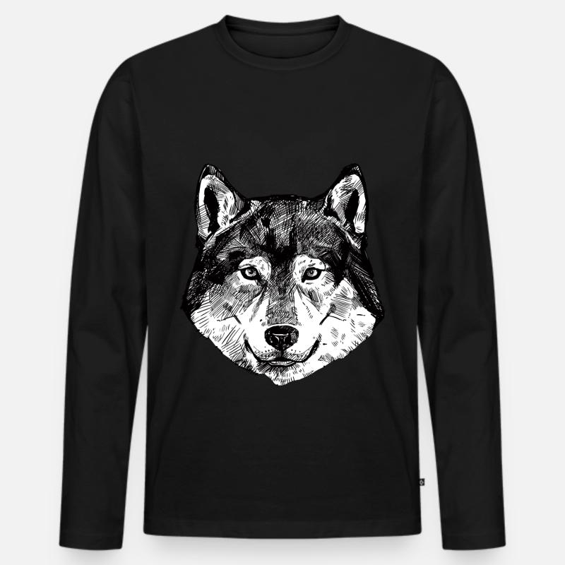 Wolf - Männer Premium Bio Langarmshirt - Schwarz