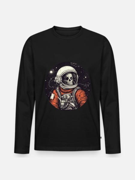 Creepy skeleton as an astronaut - Men's Premium Organic Long Sleeve Shirt - black