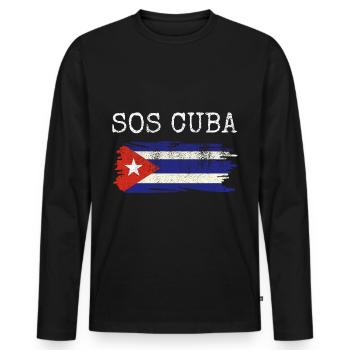 Cuban Flag Free Cuba Libre Patria Y Vida Shirt - T-shirt manches longues Premium bio Homme - noir - Devant - Nico (187cm)