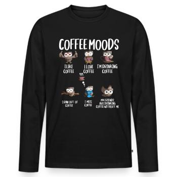 Cooffee Mood Owl Coffee Drinker Cappuccino - Men's Premium Organic Long Sleeve Shirt - black - Front - Nico (187cm)