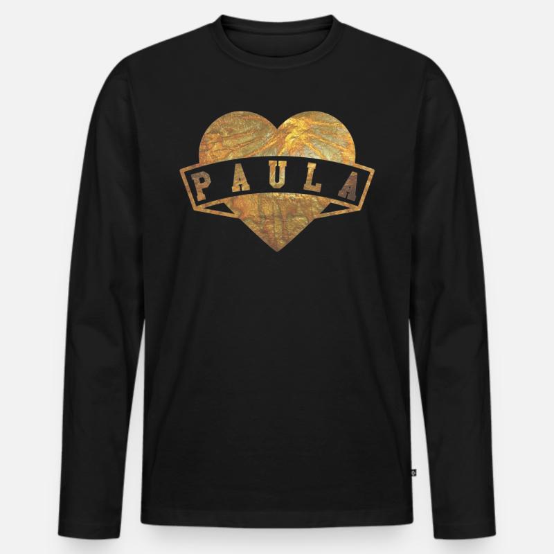 Paula Herzen Gold - Männer Premium Bio Langarmshirt - Schwarz