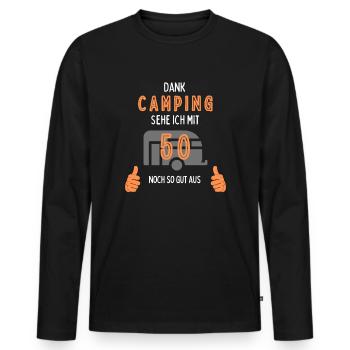 Camping, 50. Geburtstag, Geschenk, Geschenkidee, - Männer Premium Bio Langarmshirt - Schwarz - Vorne - Nico (187cm)