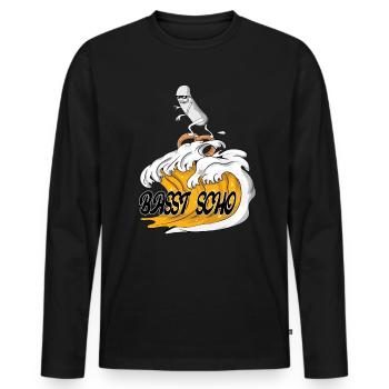 Hefeweizen Welle mit Surfende Weißwurst basst scho - T-shirt manches longues Premium bio Homme - noir - Devant - Nico (187cm)