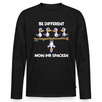 Mouettes Mouettes Seagulls Saying Moin ihr Spacken Allemagne du Nord - T-shirt manches longues Premium bio Homme - noir - Devant - Nico (187cm)
