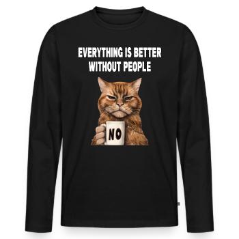 Mieux sans les gens Grumpy Funny Cat - T-shirt manches longues Premium bio Homme - noir - Devant - Nico (187cm)