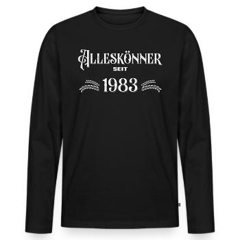 Alleskönner seit 1983. Lustiges Jahrgangs - Männer Premium Bio Langarmshirt - Schwarz - Vorne - Nico (187cm)