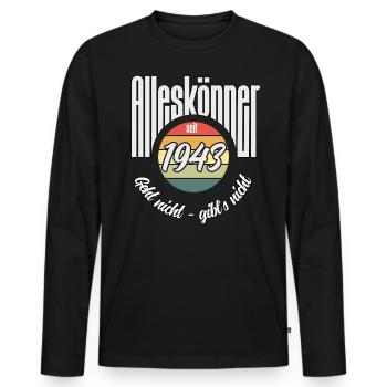 Alleskönner seit 1943. Lustiges Jahrgangs - Männer Premium Bio Langarmshirt - Schwarz - Vorne - Nico (187cm)