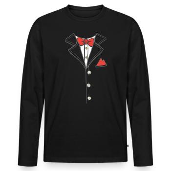 Costume avec Rouge Flige Drôle Trois pièces - T-shirt manches longues Premium bio Homme - noir - Devant - Nico (187cm)