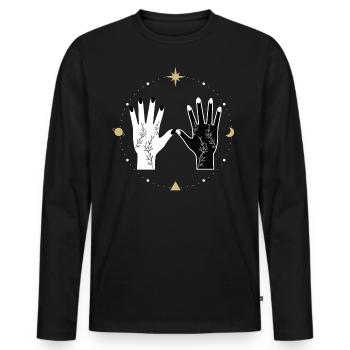 Univers Spirituel Tatouage Mains Lune Étoiles - T-shirt manches longues Premium bio Homme - noir - Devant - Nico (187cm)