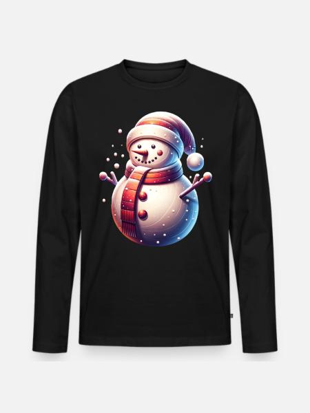 Snowman Snowfall Christmas - Men's Premium Organic Long Sleeve Shirt - black